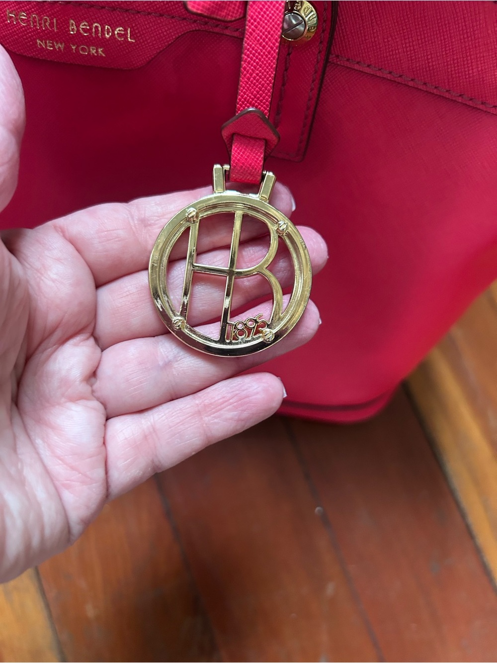henri bendel pink/reddish Tote with Gold Charm and Strap - Picture 11 of 12